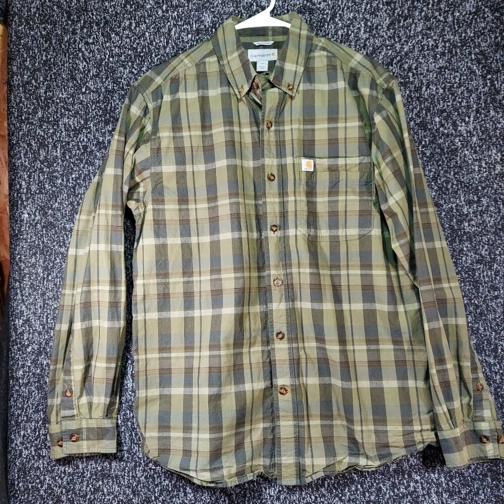 Carhartt Men Shirt Relaxed Fit Plaid Green Medium